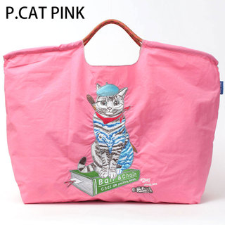 ball&chain ボールアンドチェーン Lサイズ エコバッグ 刺繍 折りたたみ コラボ P.CAT ネコ ピンク
