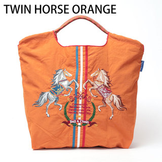 ball&chain ボールアンドチェーン Mサイズ エコバッグ 刺繍 折りたたみ 馬 TWIN HORSE オレンジ