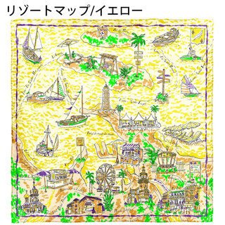 マニプリ スカーフ 65cm シルクプリント manipuri リゾートマップ(イエロー)
