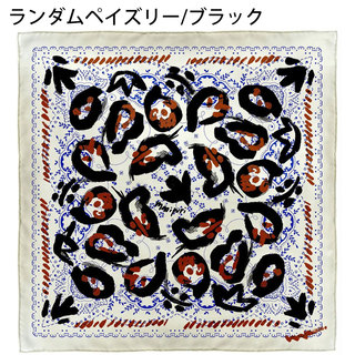 マニプリ スカーフ 65cm シルクプリント manipuri ランダムペイズリー(ブラック)