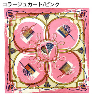 マニプリ スカーフ 65cm シルクプリント manipuri コラージュカート(ピンク)