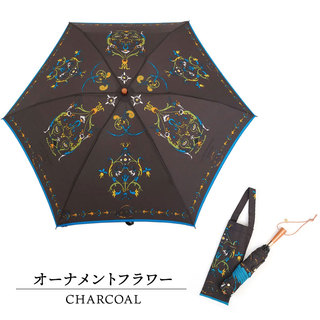 manipuri マニプリ 傘 折畳 パラソル 雨傘 日傘 晴雨兼用 秋雨 スカーフ オーナメントフラワーチャコール