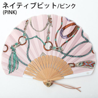 マニプリ manipuri 扇子 ケース付き スカーフ柄 ネイティブビット(ピンク)