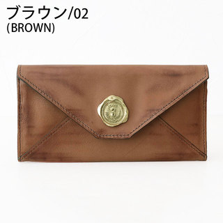 サンヒデアキミハラ sanhideakimihara 長財布 封筒型 メール コンパクト やぎ革 人気 本革 シーリングスタンプ 薄型 ブラウン