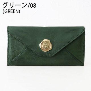 サンヒデアキミハラ sanhideakimihara 長財布 封筒型 メール コンパクト やぎ革 人気 本革 シーリングスタンプ 薄型 グリーン
