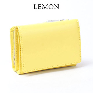 YAHKI ヤーキ 三つ折 財布 YH-207 小さい 艶感 床革 シンプル 折財布 おしゃれ レモン