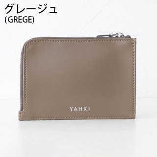 ヤーキ yahki カードケース 薄型 フラグメントケース ファスナー ポケット 軽い 床革 グレージュ