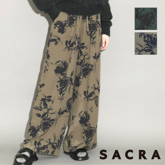 サクラ sacra パンツ 新作 オリジナルプリント フラワー 大人 ワイド モード メイン画像