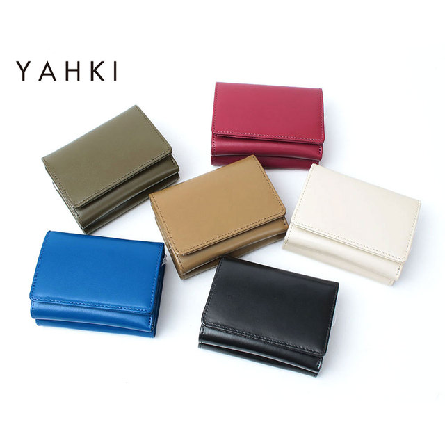 YAHKI ヤーキ 三つ折 財布 YH-207 小さい 艶感 床革 シンプル 折財布 おしゃれ イメージ