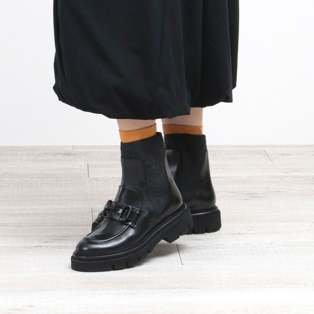 LUCAGROSSI ルカグロッシ ミドルブーツ ビット付き ソックスブーツ ブラック イメージ