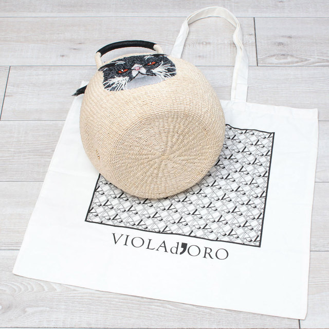 violadoro ヴィオラドーロ かごバッグ ANIMAL バスケット 動物顔 ネコ 犬 顔 刺繍 人気 底面と保存袋