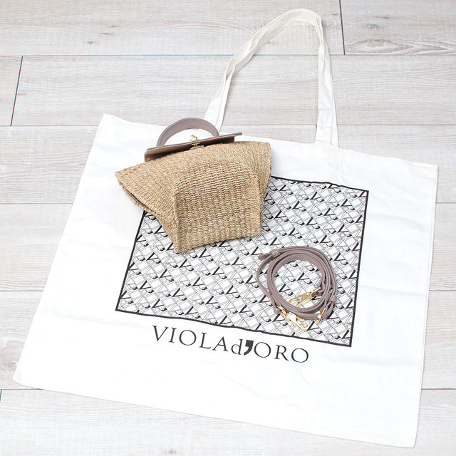 ヴィオラドーロ violadoro かごバッグ 2WAY 小ぶり かぶせ付き 折り財布サイズ ナナメ掛け 底面と保存袋