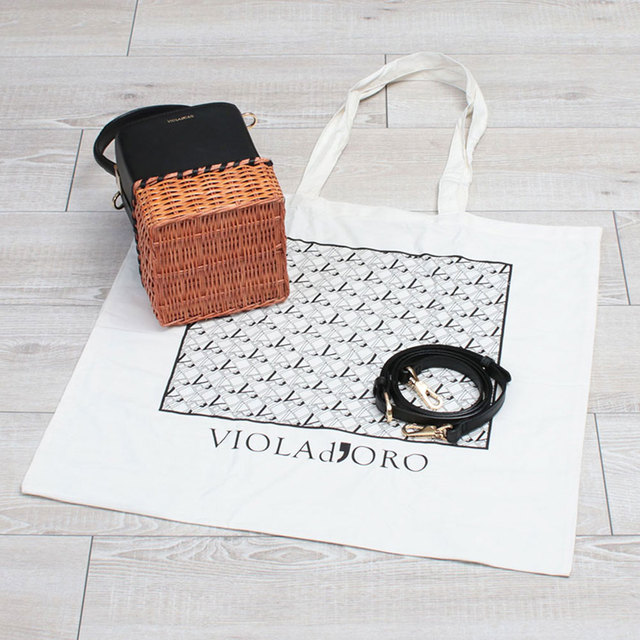 violadoro ヴィオラドーロ かごバッグ ミニサイズ 箱型 BOXシルエット 巾着 ストラップ 底面と保存袋