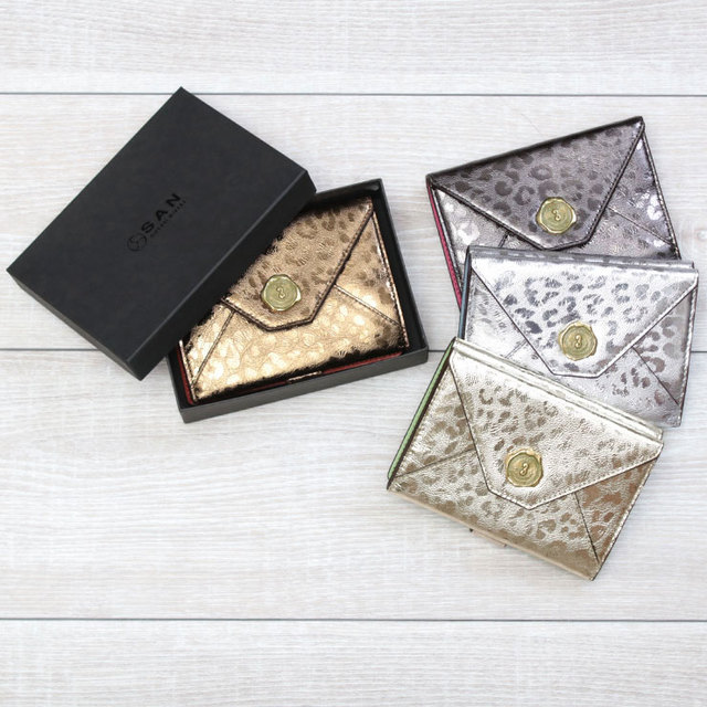 サン ヒデアキ ミハラ 財布 2つ折り 本革 レオパード柄 メタリック 日本製 正規品 BOX