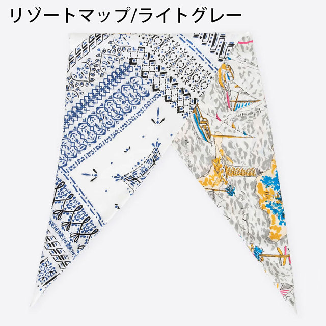 マニプリ manipuri スカーフ ダイヤ型 シルク プリント 巻きやすい 日本製 リゾートマップグレー