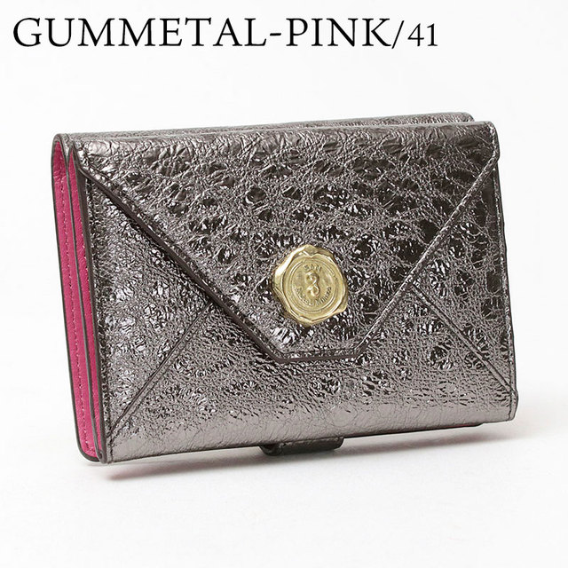 サン ヒデアキ ミハラ 財布 2つ折り 本革 レオパード柄 メタリック 日本製 正規品 背面