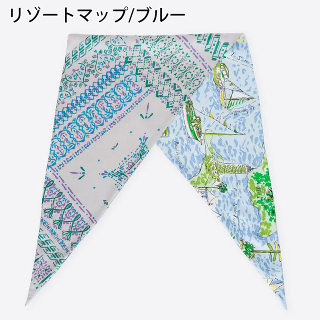 マニプリ manipuri スカーフ ダイヤ型 シルク プリント 巻きやすい 日本製 リゾートマップブルー