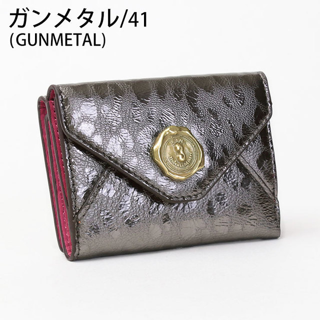 サン ヒデアキ ミハラ 財布 3つ折り 本革 レオパード柄 メタリック 日本製 正規品 ガンメタル