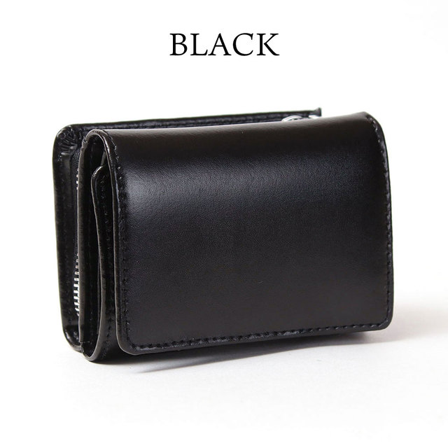 YAHKI ヤーキ 三つ折 財布 YH-207 小さい 艶感 床革 シンプル 折財布 おしゃれ ブラック