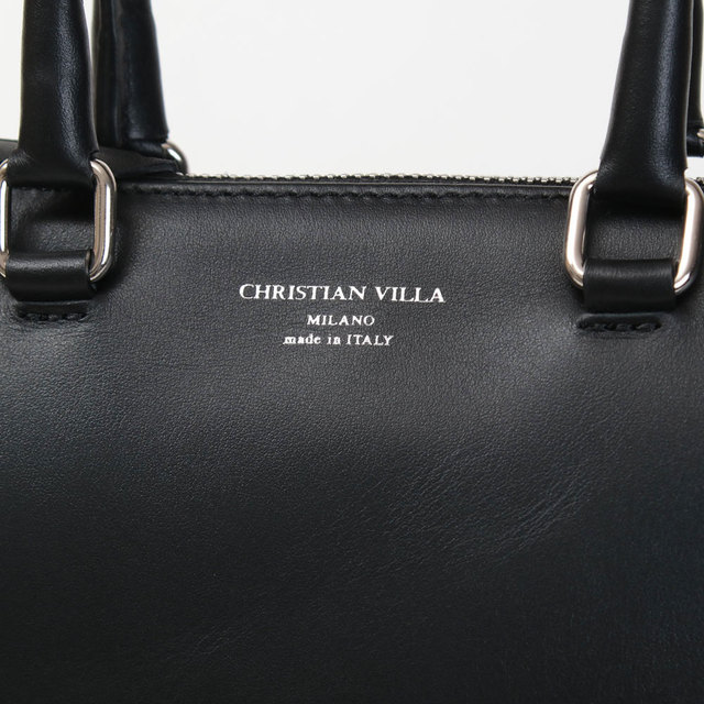 christian villa クリスチャンヴィラ レザーバッグ ブラック 大きめ 3パート 2WAY ロゴ