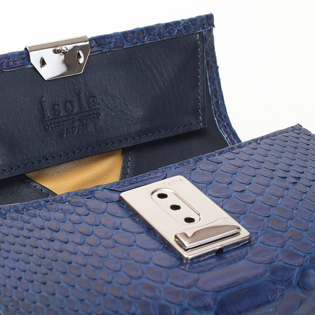 蛇革 財布 アイソラ isola 藍染 ギャルソン 小サイズ 三段錠 日本製 パイソン 金具