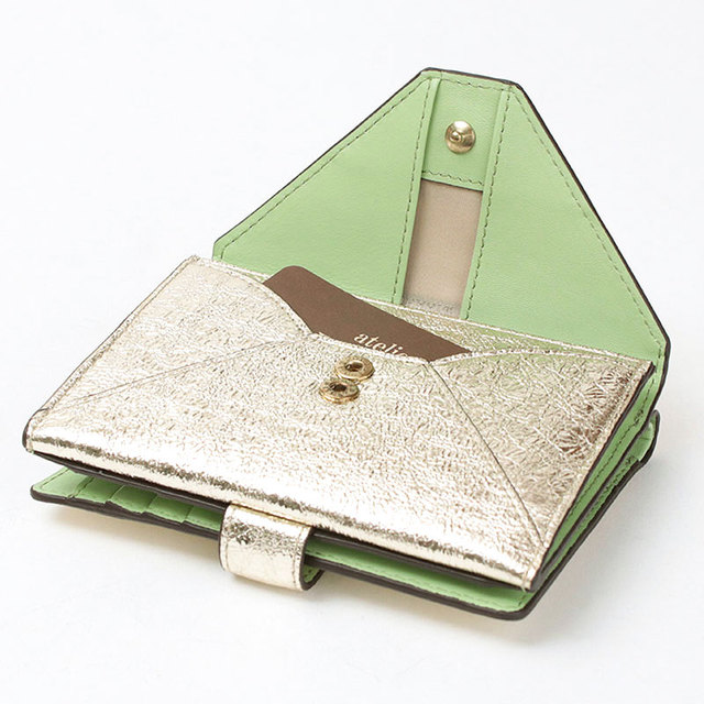 サン ヒデアキ ミハラ 財布 2つ折り 本革 レオパード柄 メタリック 日本製 正規品 かぶせ下