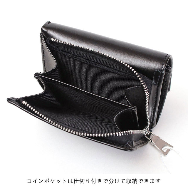 YAHKI ヤーキ 三つ折 財布 YH-207 小さい 艶感 床革 シンプル 折財布 おしゃれ ファスナー ポケット