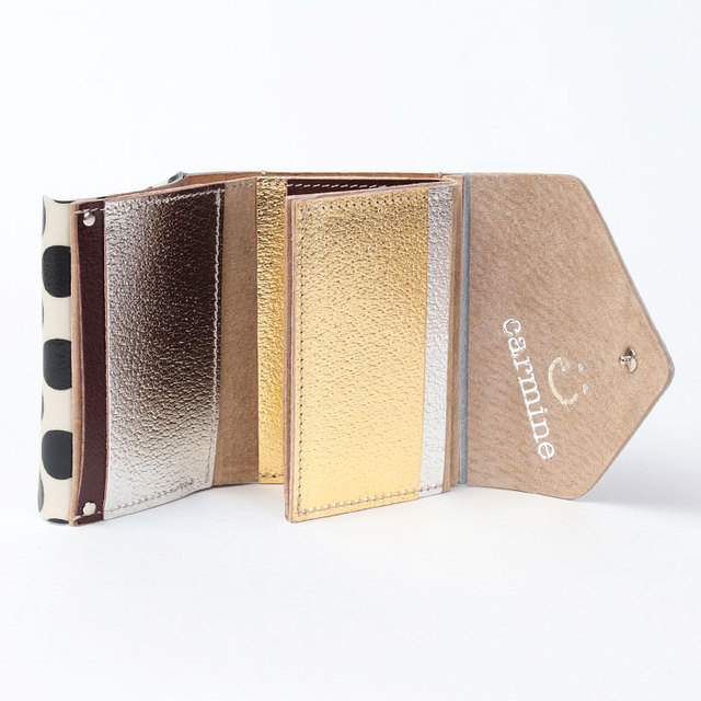 CARMINE カーマイン レザー コンパクト ウォレット 小さい 三つ折り 財布 折り財布 クリアドット CWD BLACK GOLD ブラック ゴールド 内側 カード ポケット