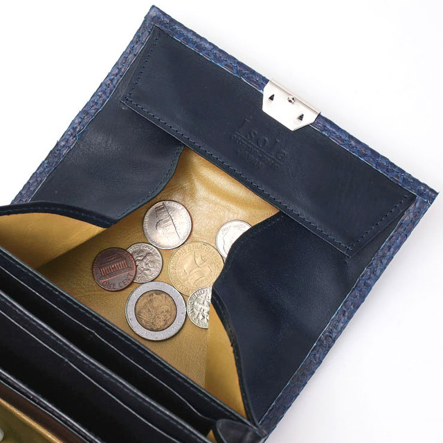 蛇革 財布 アイソラ isola 藍染 ギャルソン 小サイズ 三段錠 日本製 パイソン 内側