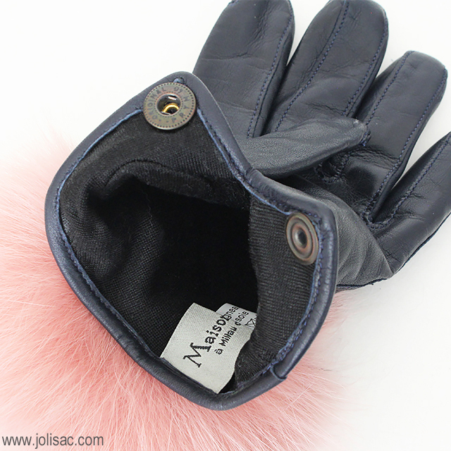 MAISON FABRE　メゾンファーブル　POMPON FUR　FOX　フォックス　ファー　付き　ショート　グローブ　手袋　グッズ　NAVY　ネイビー　PINK　ピンク　内側