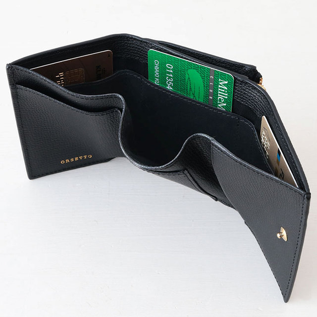 オルセット 財布 ORSETTO TIMBRO 3つ折 財布 ファスナーポケット 付き 03-001-03 BLACK ブラック 内側 お札 カード