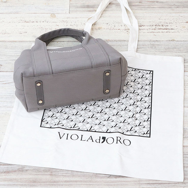 VIOLAd'ORO ヴィオラドーロ トート バッグ ロゴ入り キャンバス BRUNO V1368C GRAY グレー 底面 保存袋