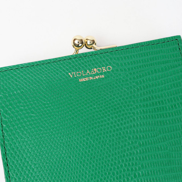violadoro ヴィオラドーロ 財布 がま口 レザー リザード コンパクト 折財布 ロゴ
