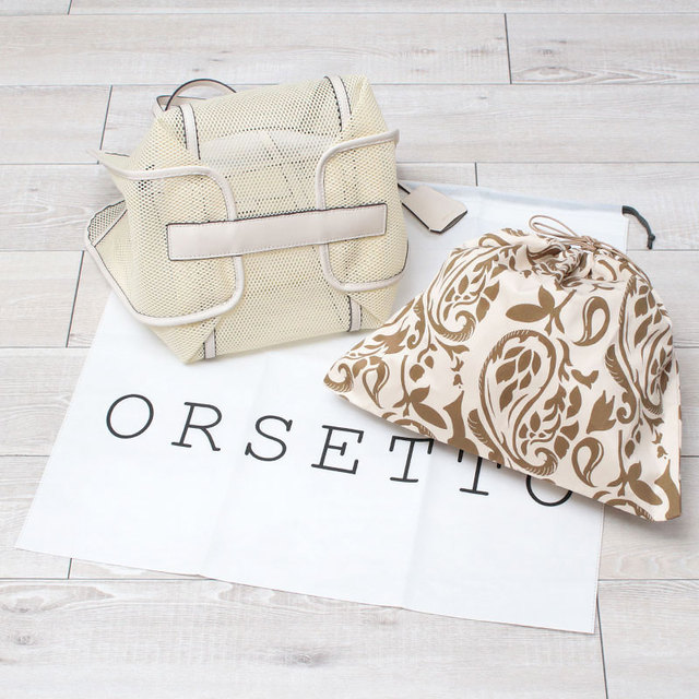 オルセット ORSETTO バッグ メッシュ トート 巾着付き マチ幅 レザー 上品 お洒落 上質 付属品
