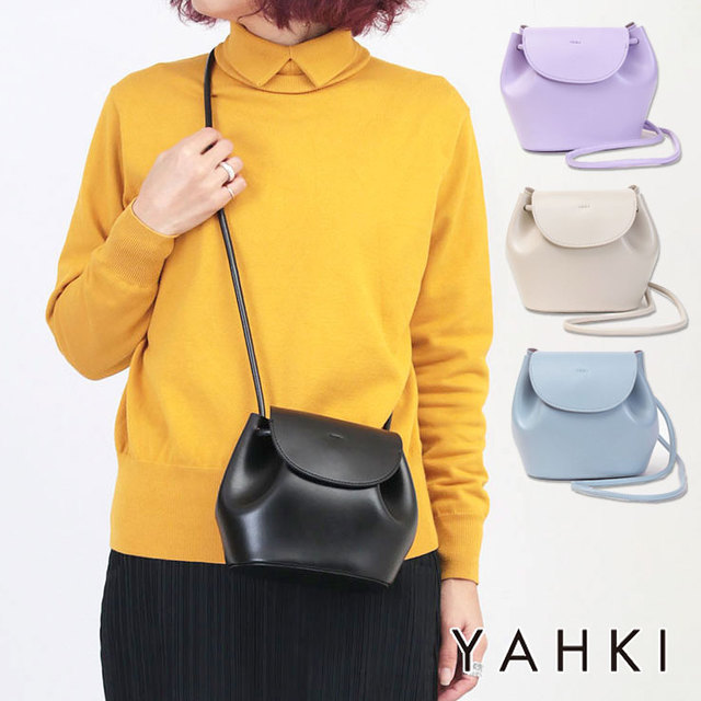 yhaki ヤーキ バッグ 小さめ 丸い ショルダー ストラップ 可愛い 床革 ミニマル 正規品