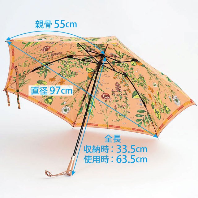 マニプリ manipuri 傘 折傘 晴雨兼用 日傘 日よけ 梅雨 お洒落 スカーフ柄 花柄 アンティークフラワー サイズ図