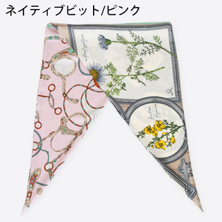 マニプリ ダイヤ型スカーフ シルク manipuri アンティークフラワー(ピンク)|マニプリ manipuri スカーフ ダイヤ型 シルク プリント 巻きやすい 日本製 ネイティブビットピンク