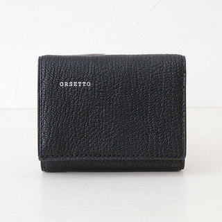 オルセット 財布 ORSETTO CAPRE 3つ折財布 ファスナーポケット付き 03-005-03 BLACK(ブラック)|オルセット ORSETTO 財布 本革 レザー 小さい 3つ折 コンパクト お洒落 やぎ革 正面
