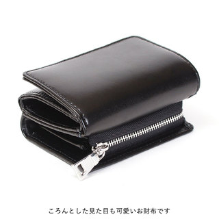 YAHKI ヤーキ 財布 スモールレザーグッズ 三つ折財布 YH-207 BLACK(ブラック)|YAHKI ヤーキ 三つ折 財布 YH-207 小さい 艶感 床革 シンプル 折財布 おしゃれ 側面