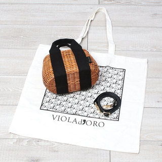 VIOLAd'ORO ヴィオラドーロ かごバッグ ラタン MIRO V8315 BLACK(ブラック)|ヴィオラドーロ violadoro かごバッグ ラタン 巾着 MIRO 底