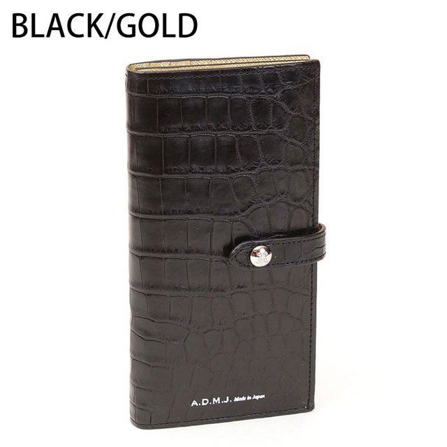 ADMJ 財布 クロコダイル 本物 長財布 高級感 ポケット ブラック